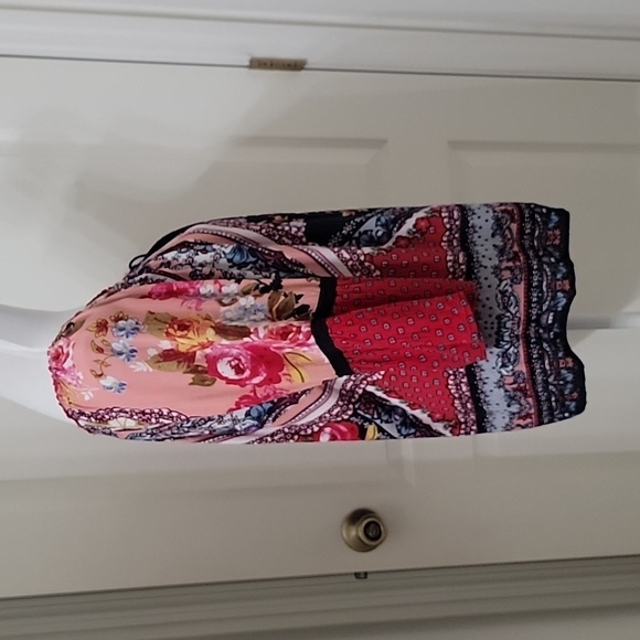 Bila Size S Tie Neckline Boho / Handkerchief Print Bell Sleeve Top, EUC - Picture 7 of 13